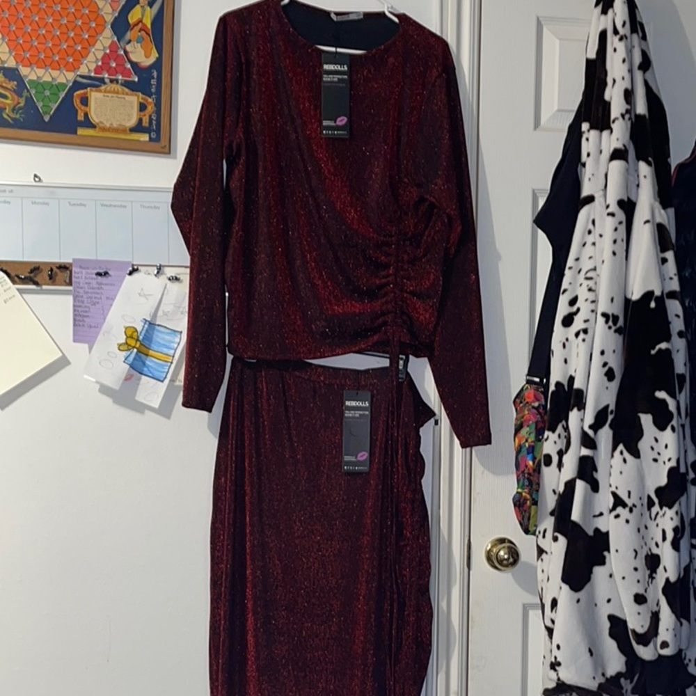 Sparkling Red Long 2 Piece Dress